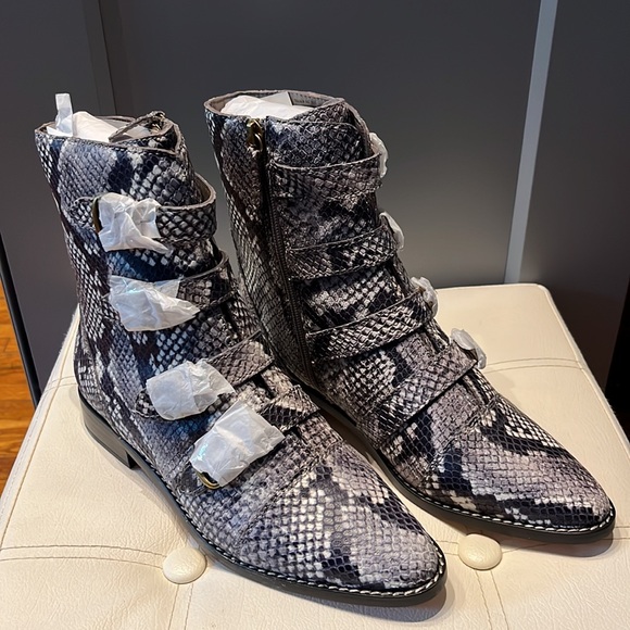 J. Crew NEW Multi-buckle boots in snake-embossed leather 7.5 Retails $298 - Picture 7 of 16